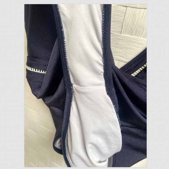 CupShe One Piece Swimsuit Navy Blue White Plunge V Neck Size M - Picture 4 of 6